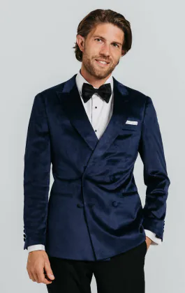 Double Breasted Navy Velvet Tuxedo with Black Pants