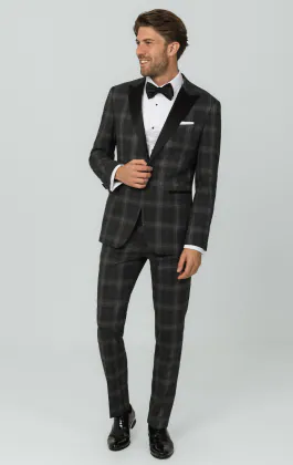 Gray Tartan Check Tuxedo with Peak Lapel