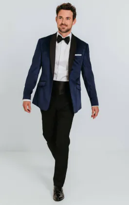 Navy Velvet Tuxedo with Black Pants