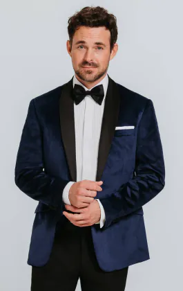 Navy Velvet Tuxedo with Black Pants