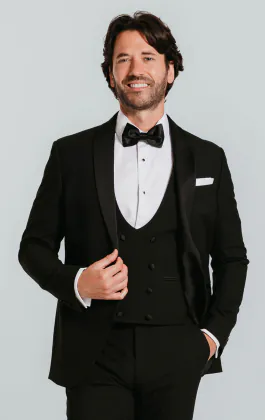 Black Slim-Fit 3 Piece Tuxedo with Shawl Lapel