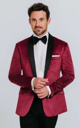 Burgundy Velvet Slim Fit Tuxedo