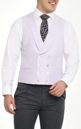 Lilac Twill Double Breasted Morning Suit Vest with Shawl Lapel