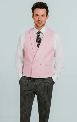 Pastel Pink Double Breasted Shawl Lapel Morning Suit Vest