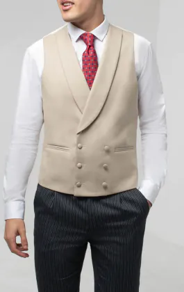 Luxury 100% Wool Gold/Buff Double Breasted Morning Suit Vest