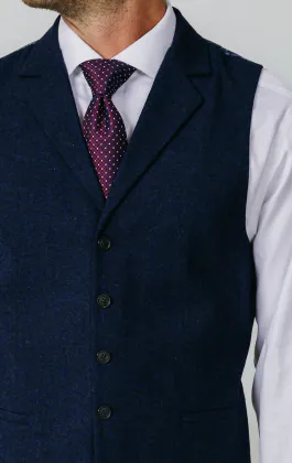 Navy Donegal Tweed Vest with Notch Lapel