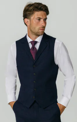 Navy Donegal Tweed Vest with Notch Lapel