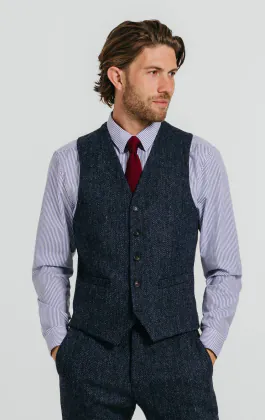 Harris Tweed Blue & Black Herringbone Vest