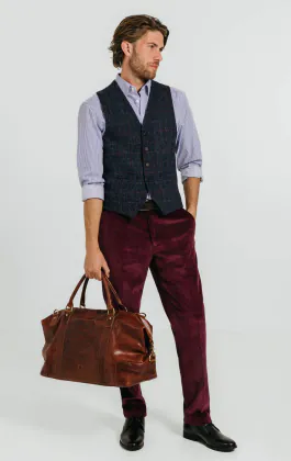 Harris Tweed Dark Blue Windowpane Check Tweed Vest