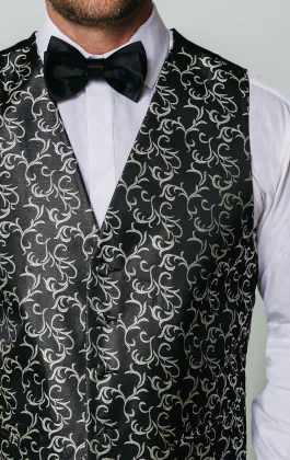 Black/Silver Edwardian Swirl Jacquard Vest