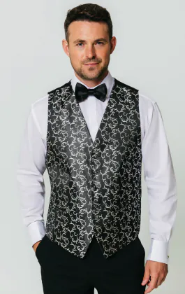 Black/Silver Edwardian Swirl Jacquard Vest
