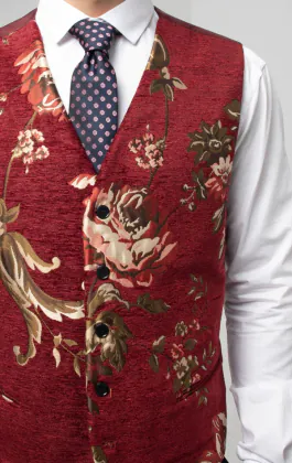 Red Floral Brocade Vest