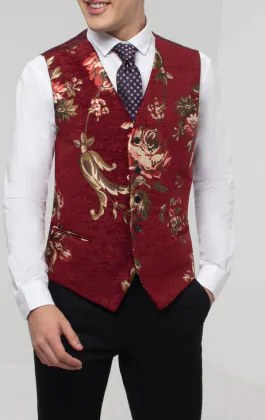 Red Floral Brocade Vest