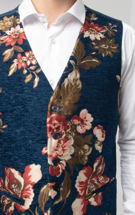Blue Floral Brocade Vest