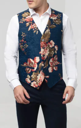 Blue Floral Brocade Vest