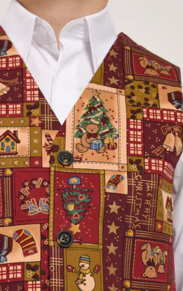 Boys Red Vintage Christmas Print Vest
