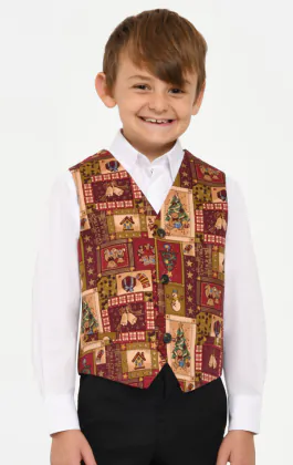 Boys Red Vintage Christmas Print Vest