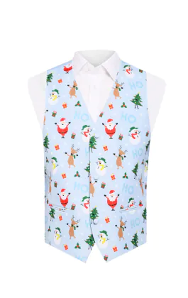 Boys Festive Pale Blue Snowy Christmas Vest