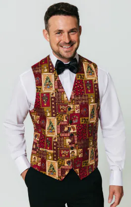 Red Vintage Christmas Print Vest - Limited Edition