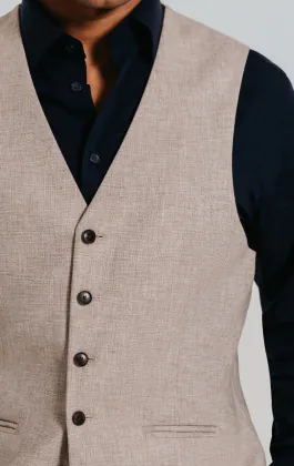 Sand Linen Slim Fit Vest