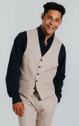 Sand Linen Slim Fit Vest