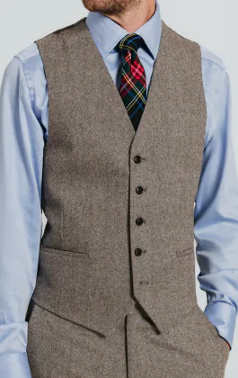 Brown Herringbone Tweed Vest