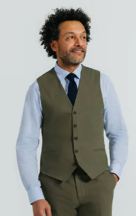 Green Linen Twill Vest