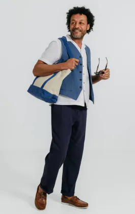 Blue Linen Herringbone Vest
