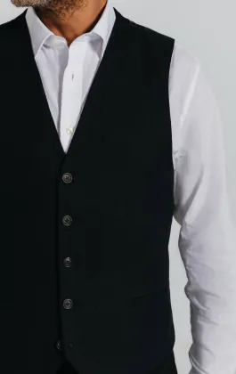 Black Linen Twill Vest