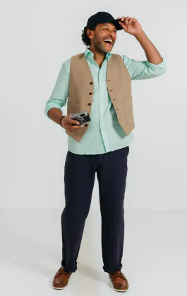 Tan Linen Twill Vest