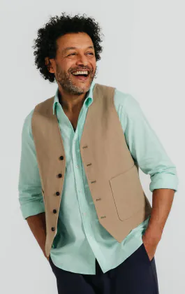 Tan Linen Twill Vest