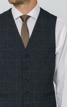 Navy with Rust Check Vest