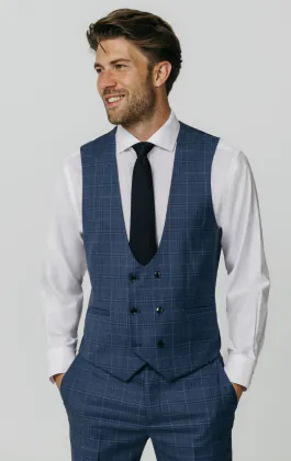 Blue Check Double Breasted Vest
