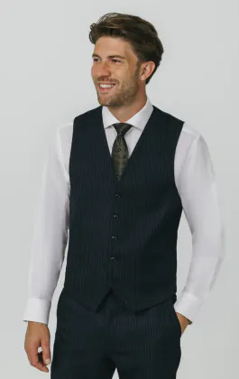 Navy Chalkstripe Vest