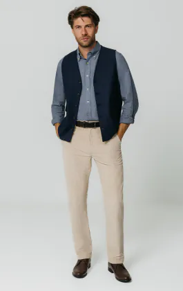 Navy Herringbone Tweed Vest with Patch Pockets