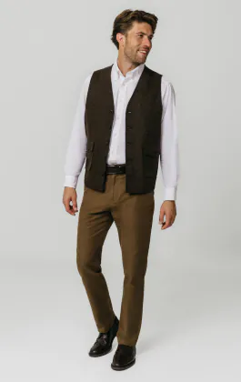 Brown Barleycorn Tweed Vest with Patch Pockets
