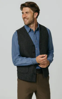 Gray Barleycorn Tweed Vest with Patch Pockets