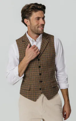 Brown Houndstooth Tweed Vest