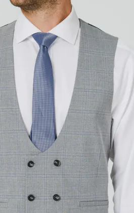 Light Gray & Blue Check Waistcoat